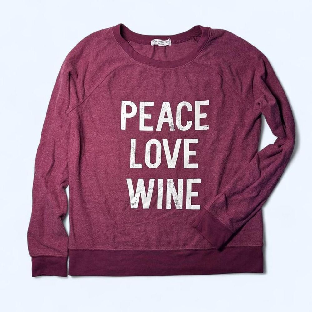 Grayson Threads "Peace Love Wine" Burgundy & White Sweatshirt Size S
